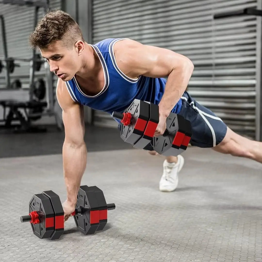 Three In One Adjustable Dumbbell Barbell Fitness Set 44 Pound Home Gym For Strength Training At Home