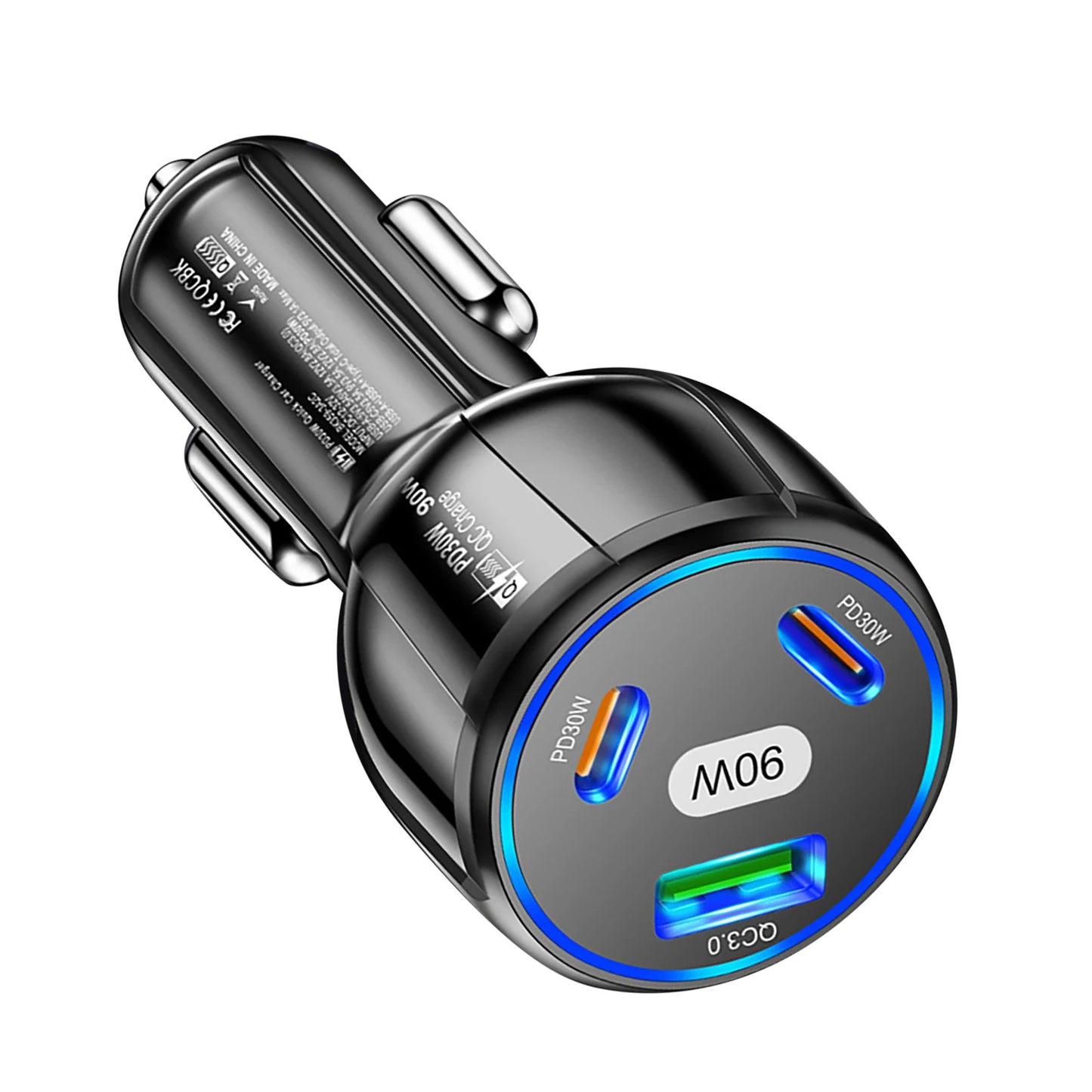 Three Port USB Type C Quick Charge Fast Car Charger With USB PD For iPhone And Samsung