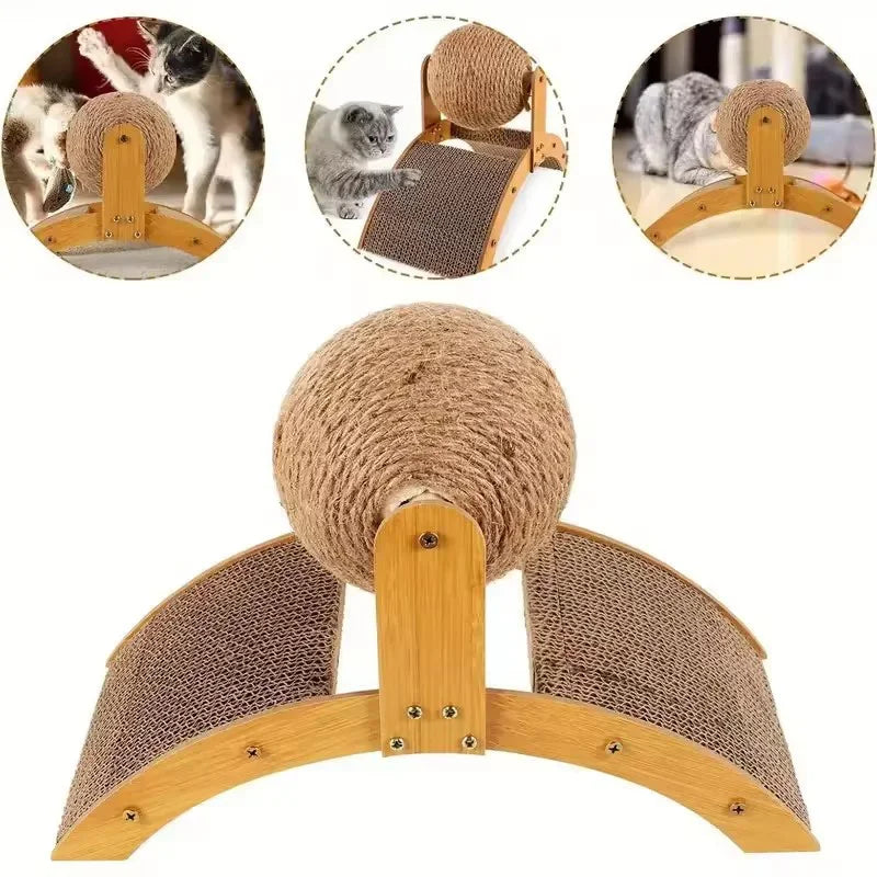 Natural Wooden 2 In 1 Cat Scratcher Ferris Wheel Toy
