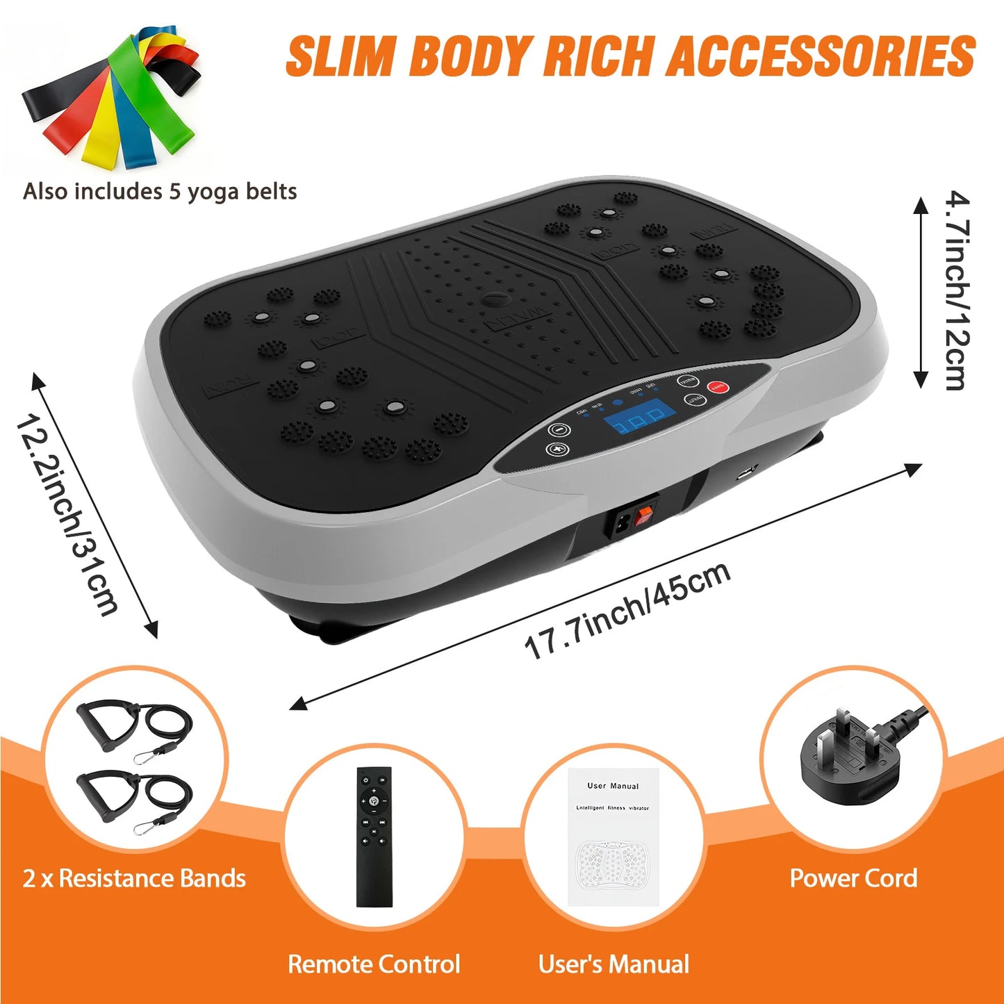 Portable Vibration Plate Exercise Machine With Resistance Bands