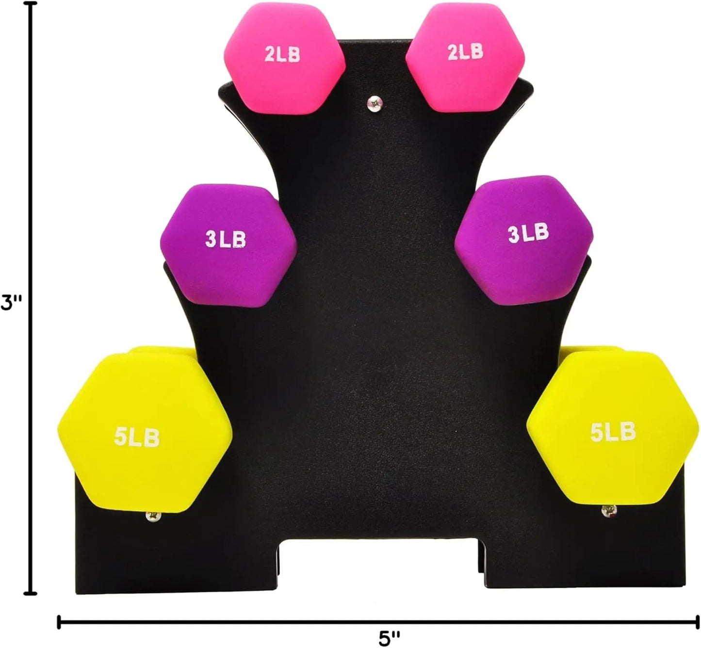 Six Piece Neoprene Dumbbell Set With Stand For Home Gym