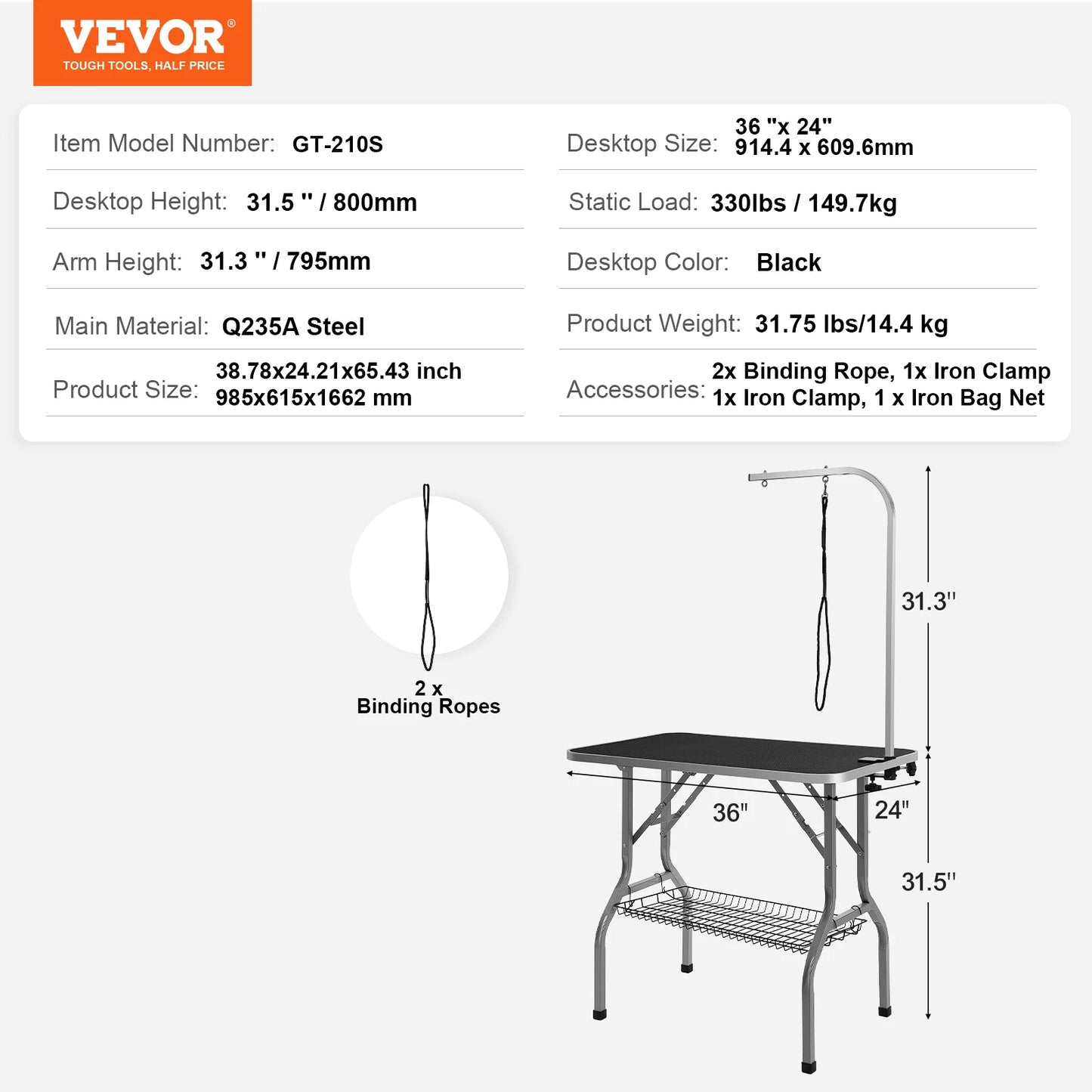 SucceBuy Pet Grooming Table With Two Arms Foldable Stand Loop