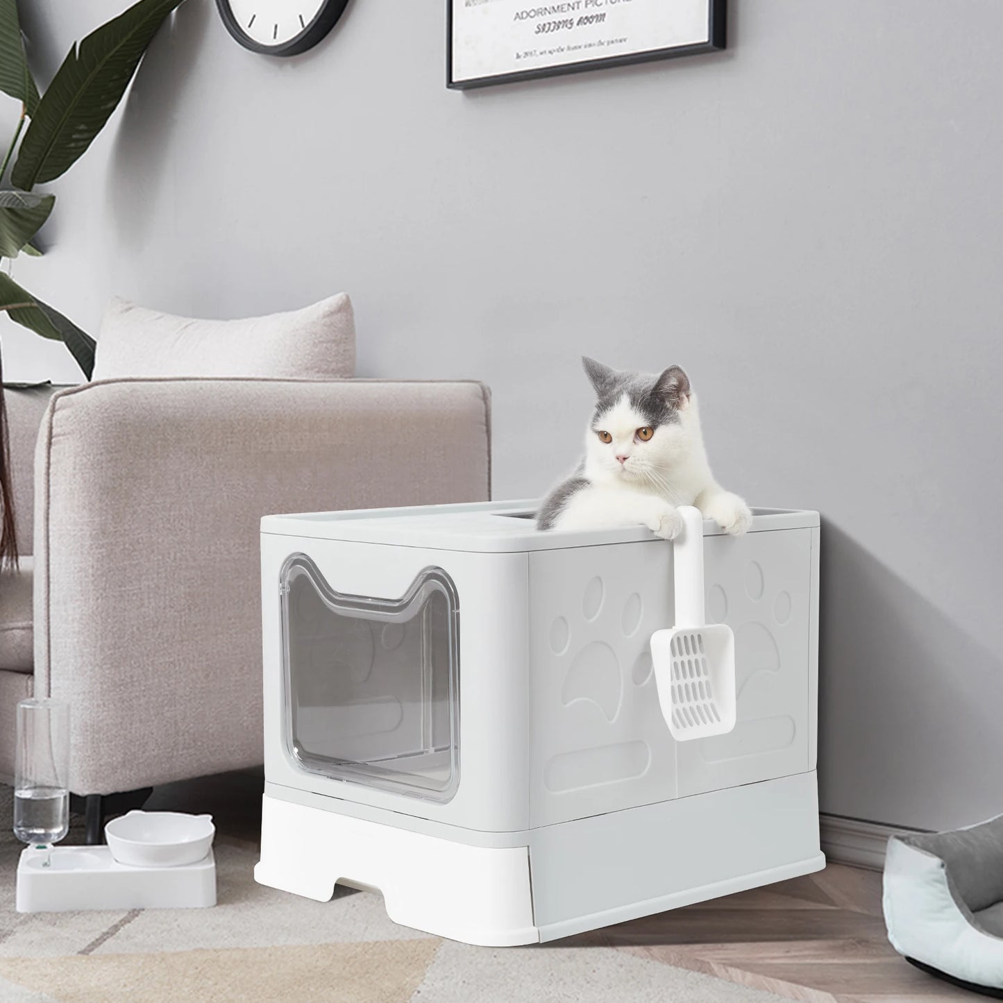 Foldable Cat Litter Box With Front Entry And Top Exit