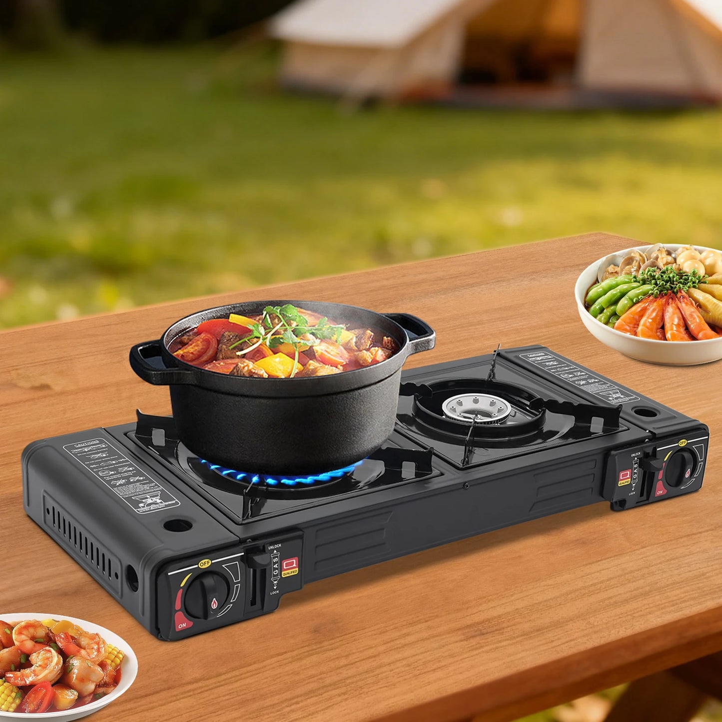 Portable 2 Burner Camping Stove With Storage Case Outdoor