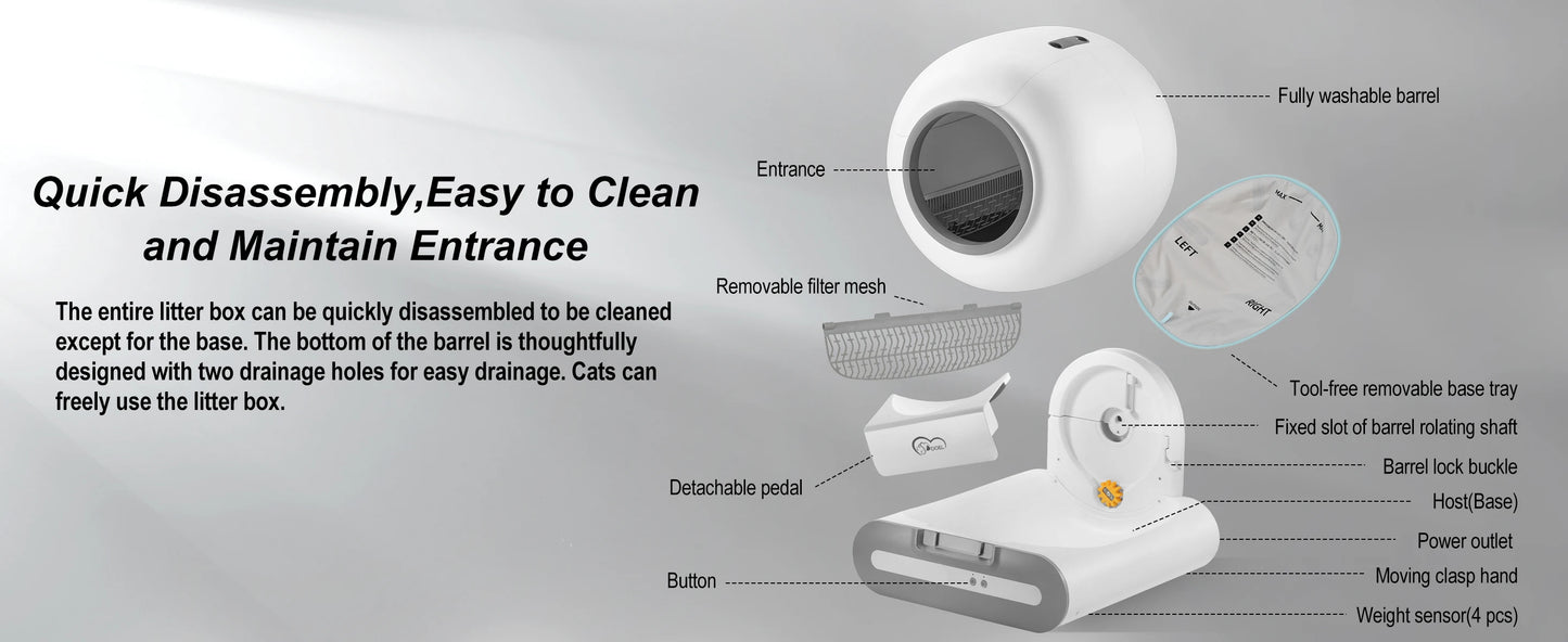 DOEL Self Cleaning Cat Litter Box With App Control Works On 2.4G WiFi Includes Litter Mat And Trash Bags