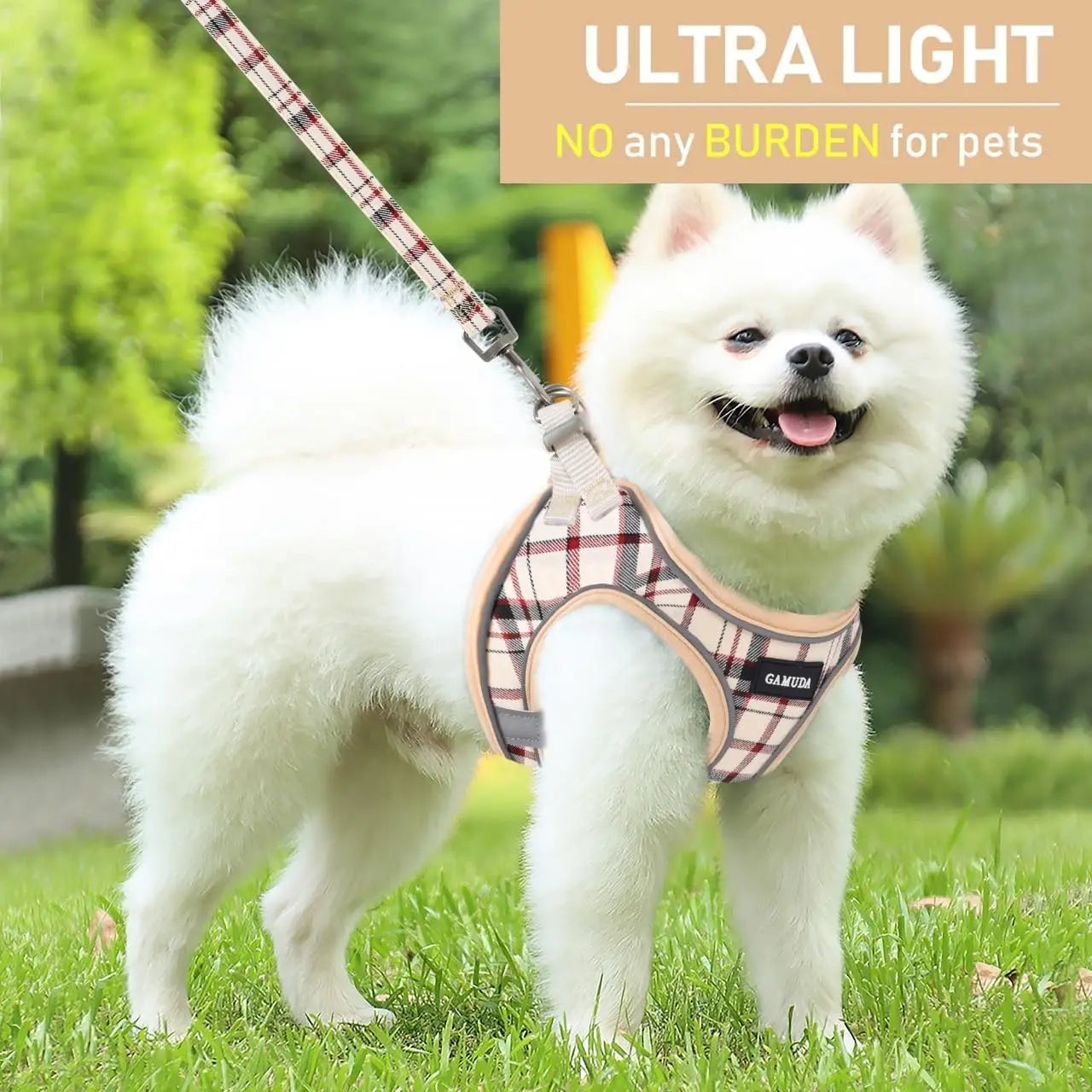 Small Dog Harness Leash Set Step In No Pull Adjustable Mesh Vest Reflective Plaid For Puppy Cat Rabbit