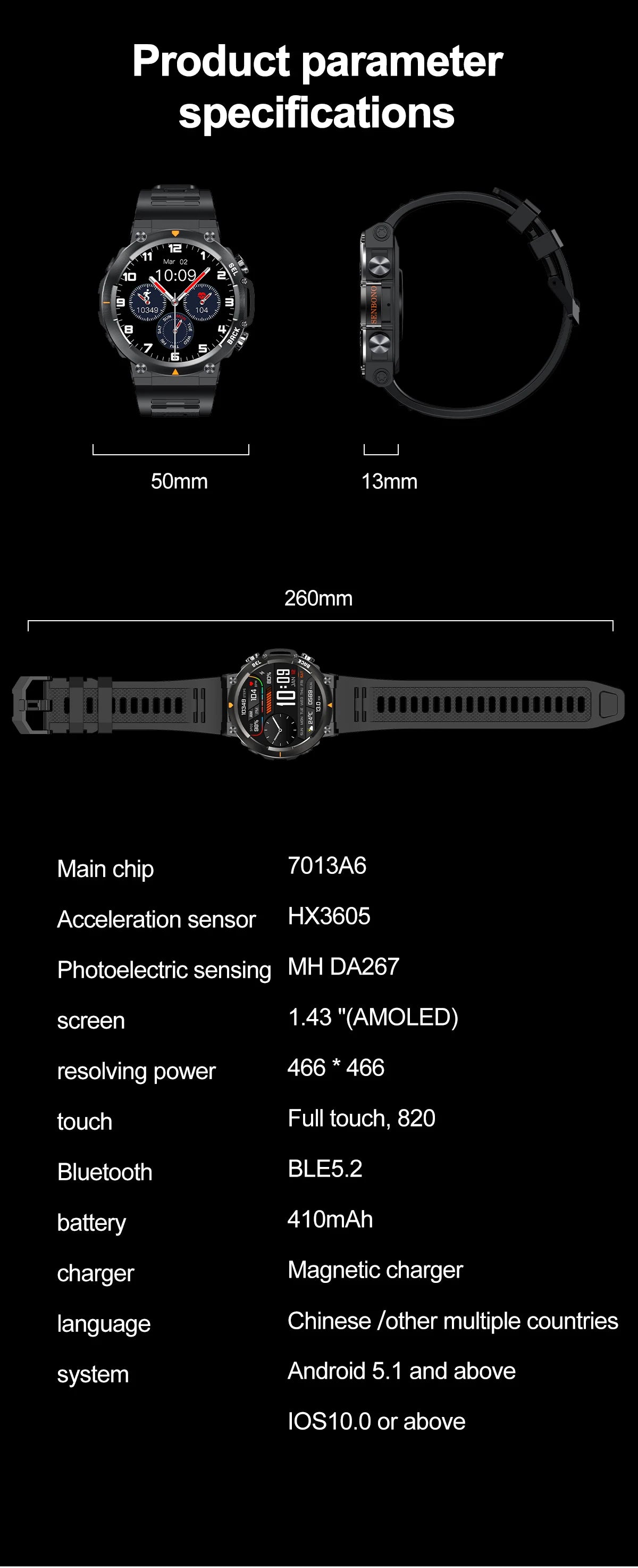SENBONO MAX18 Smartwatch With AMOLED Display And Bluetooth