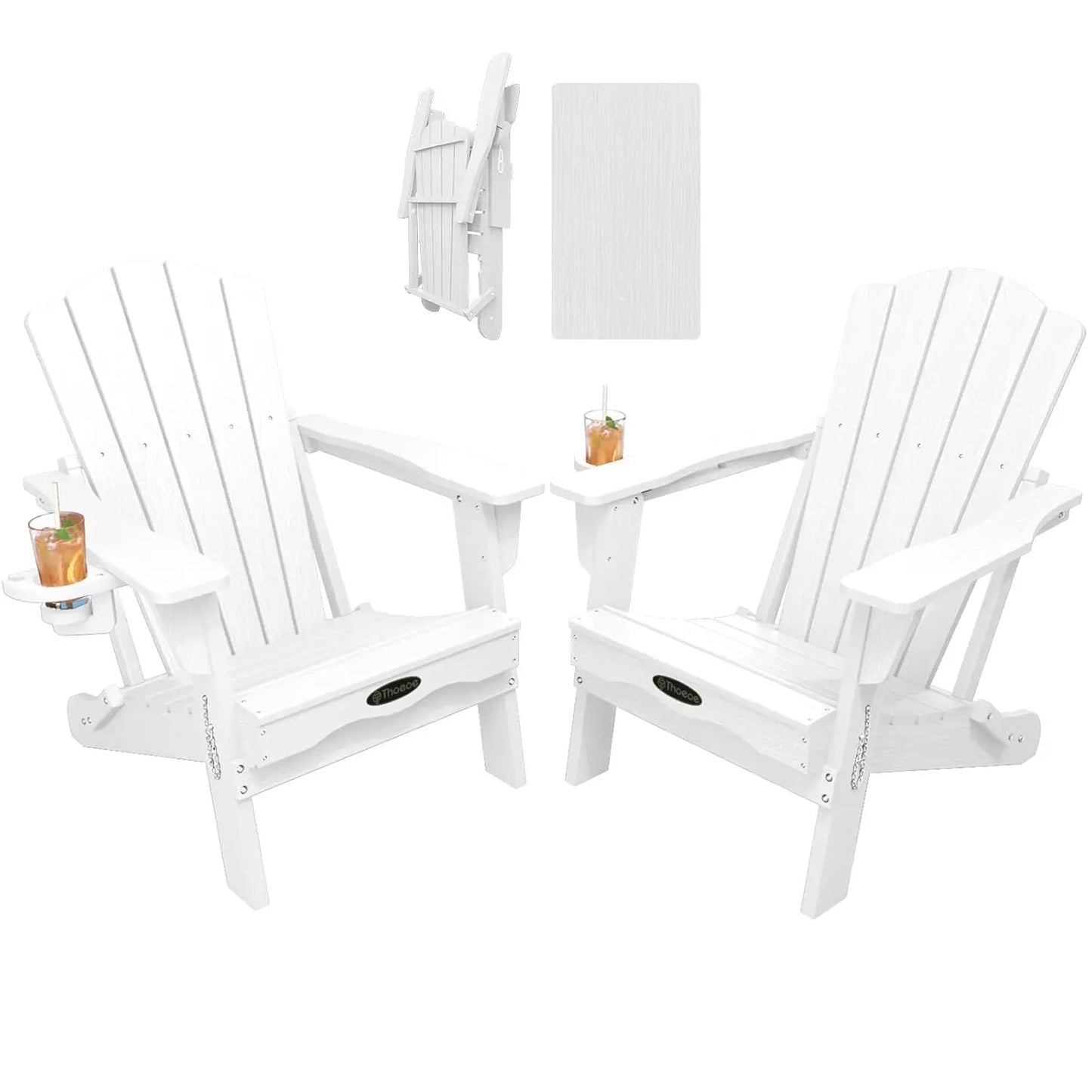 MOYU Folding Adirondack Chairs Set of 2 With Cup Holder All-Weather HDPE Outdoor