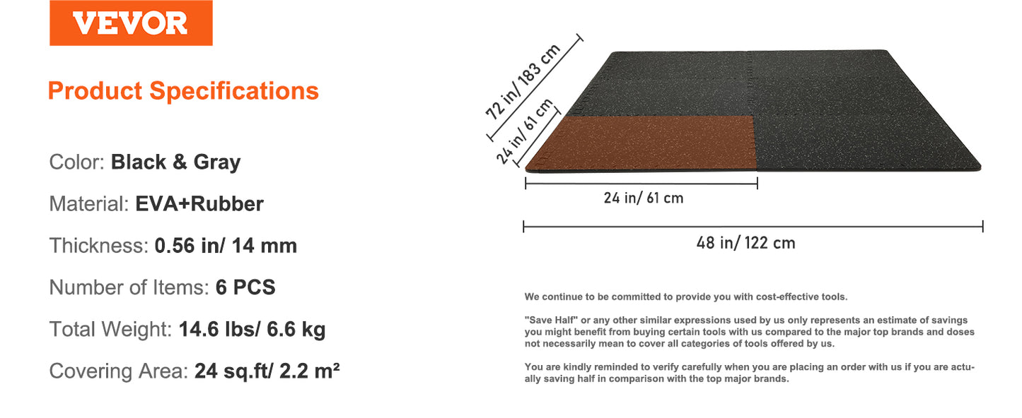 SucceBuy Interlocking Gym Floor Mats With Rubber Top