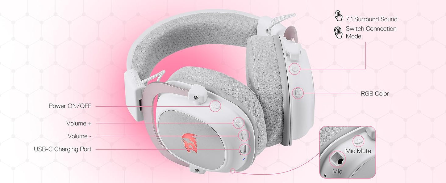 Redragon H510 Pro Three Mode RGB Gaming Headset With Seven One Surround Sound For Immersive Audio