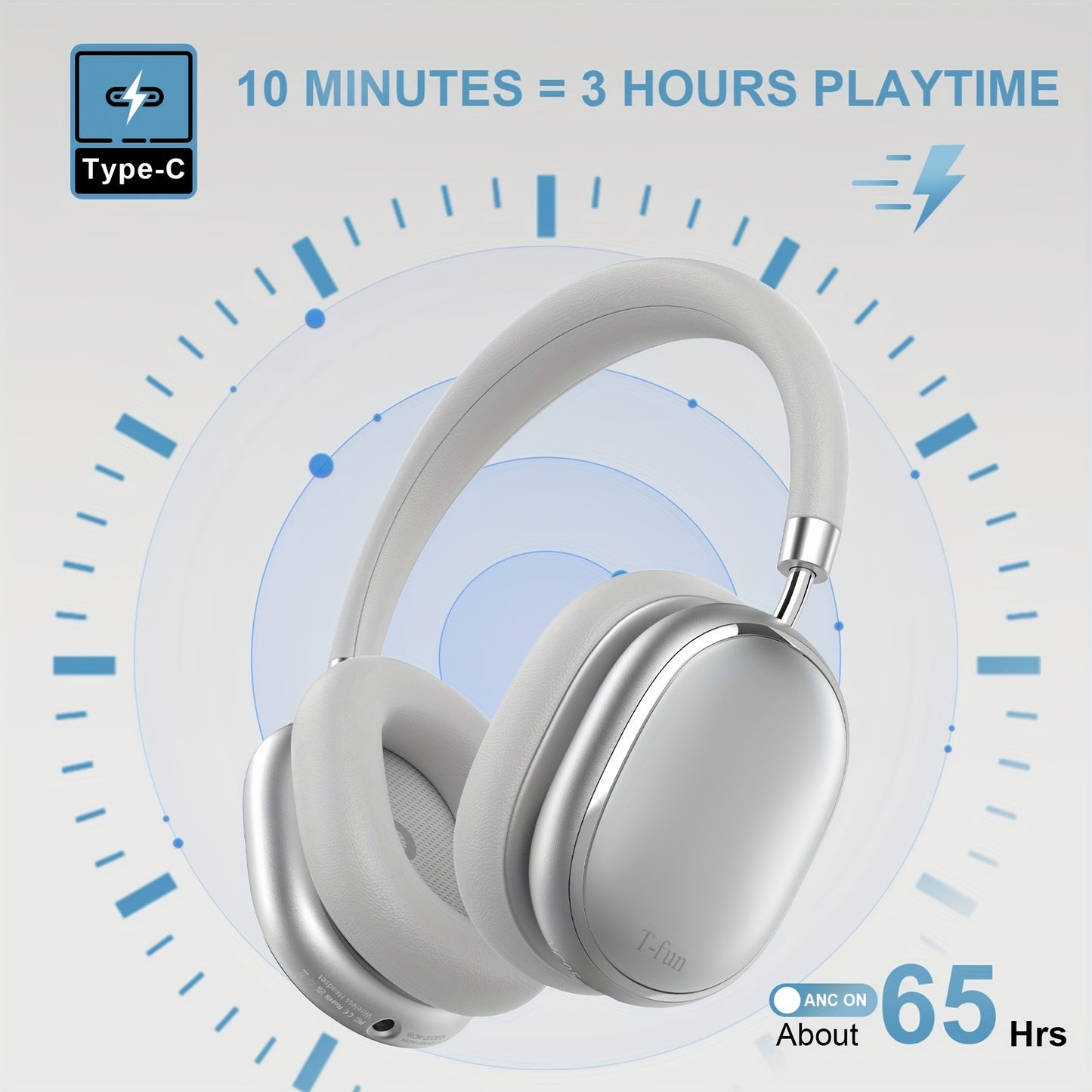 T-fun NC95 Bluetooth Hybrid ANC Headphones with Mic