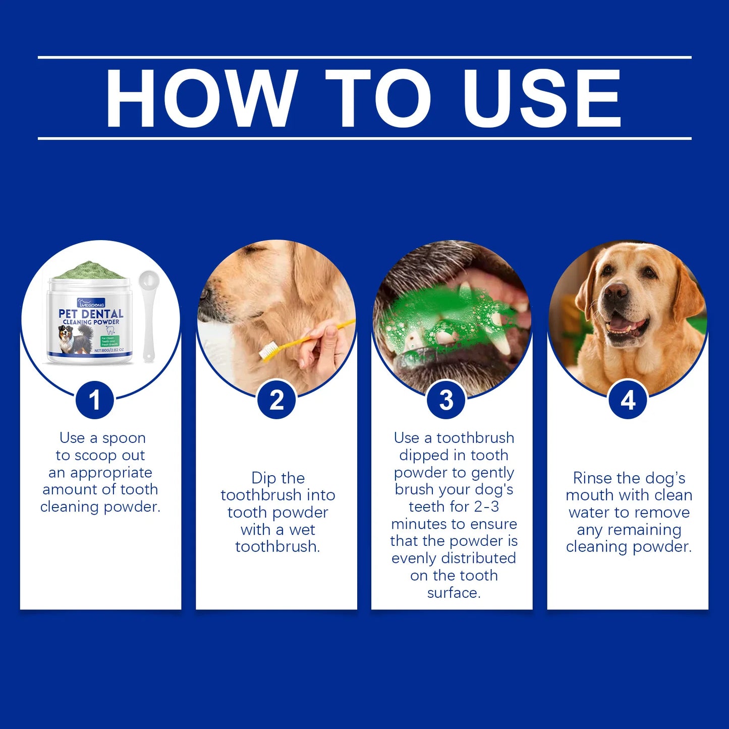 YEGBONG Dog Teeth Cleaning Powder 80g Dental Care Fresh Breath Tartar Removal Brightens Teeth