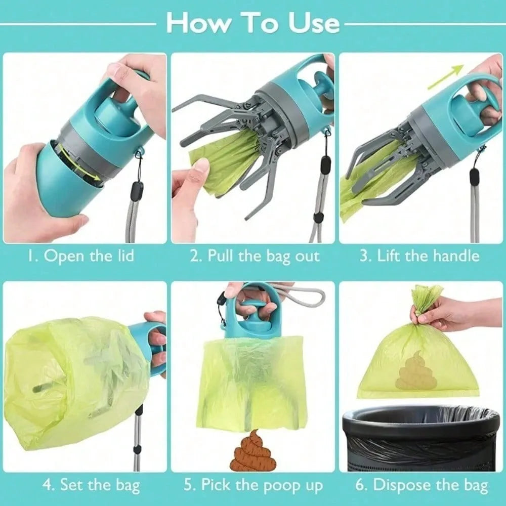 Portable No Touch Dog Pooper Scooper With Waste Bag Holder