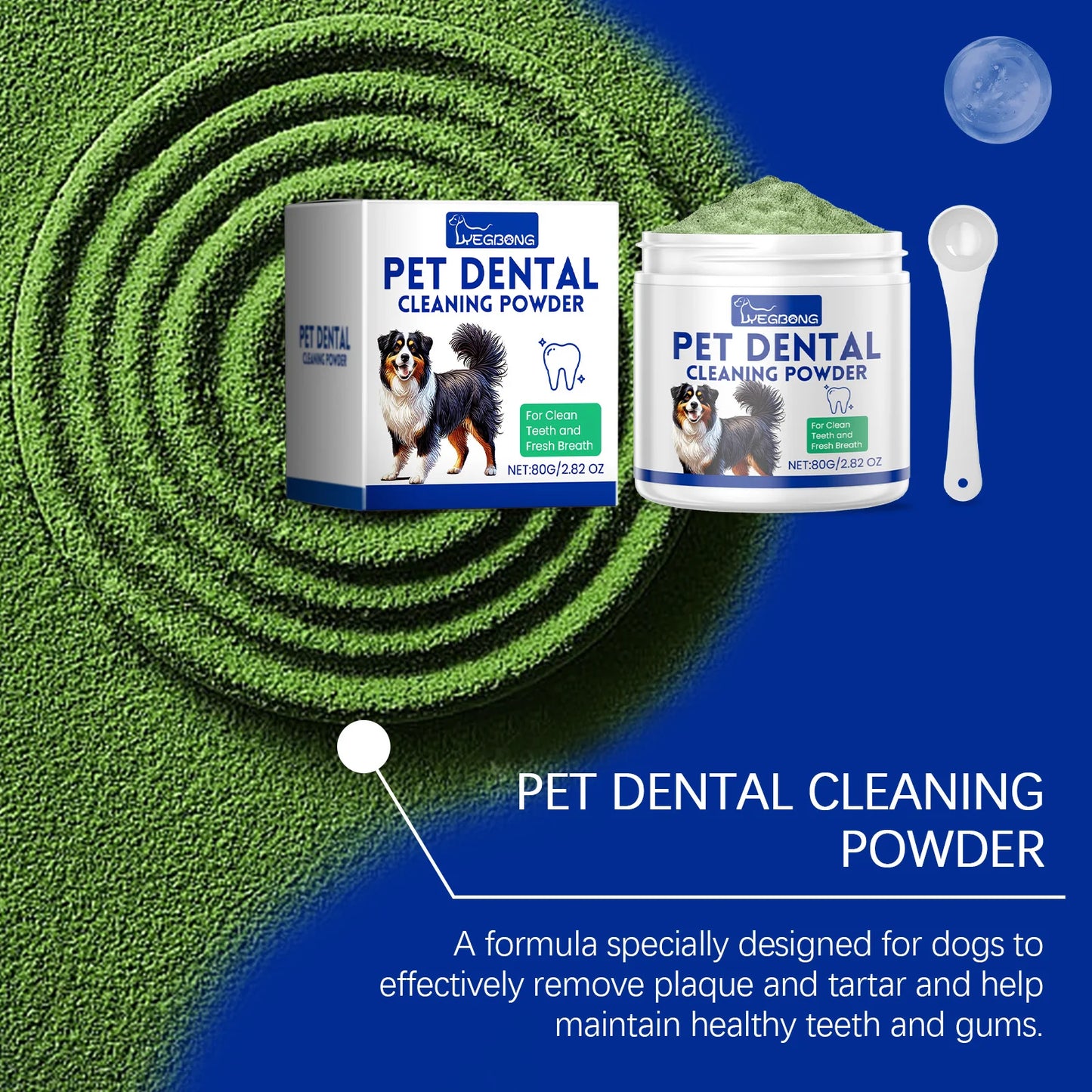 YEGBONG Dog Teeth Cleaning Powder 80g Dental Care Fresh Breath Tartar Removal Brightens Teeth