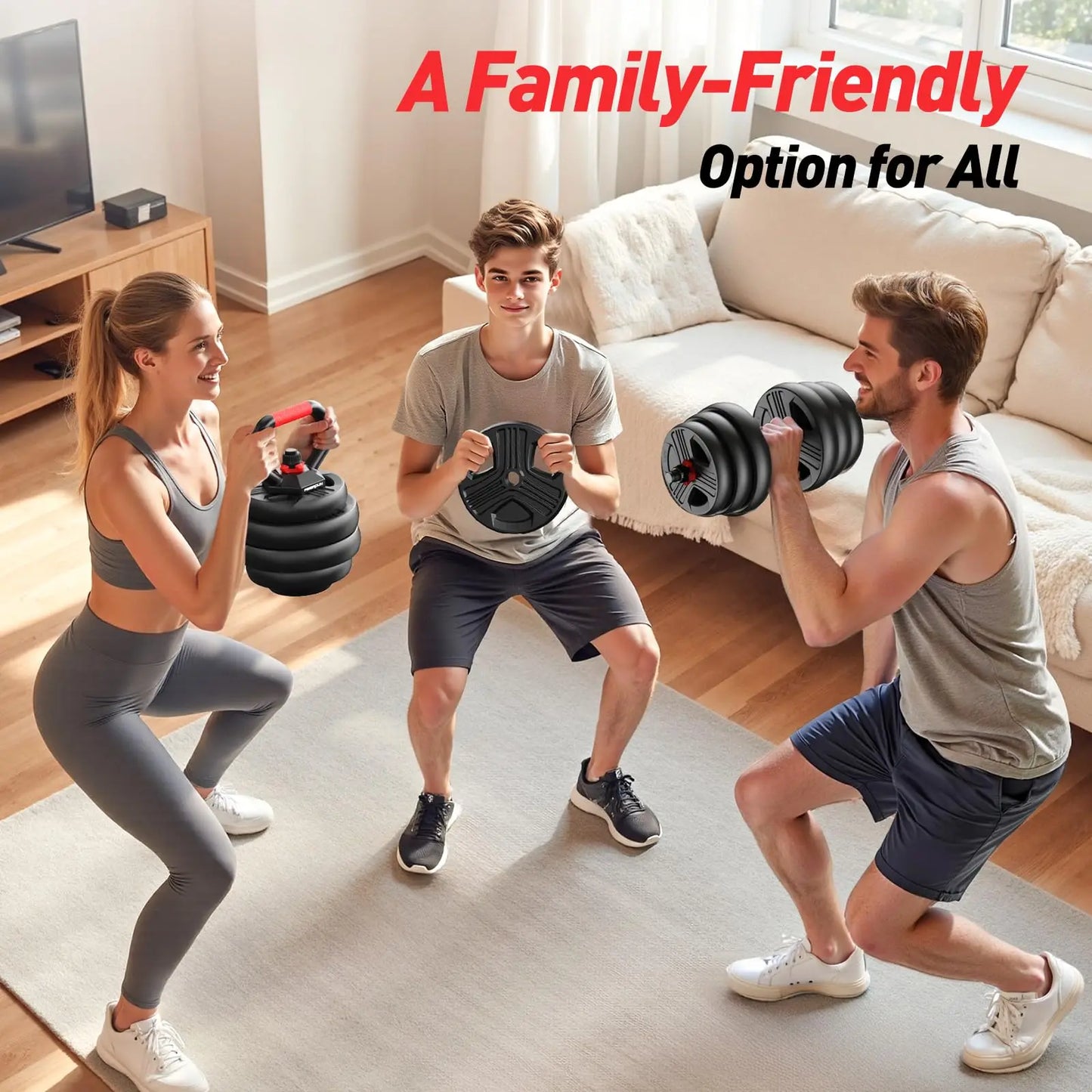 FED Fitness 5 In 1 Adjustable Dumbbell Set Barbell Kettlebell Push Up Stand