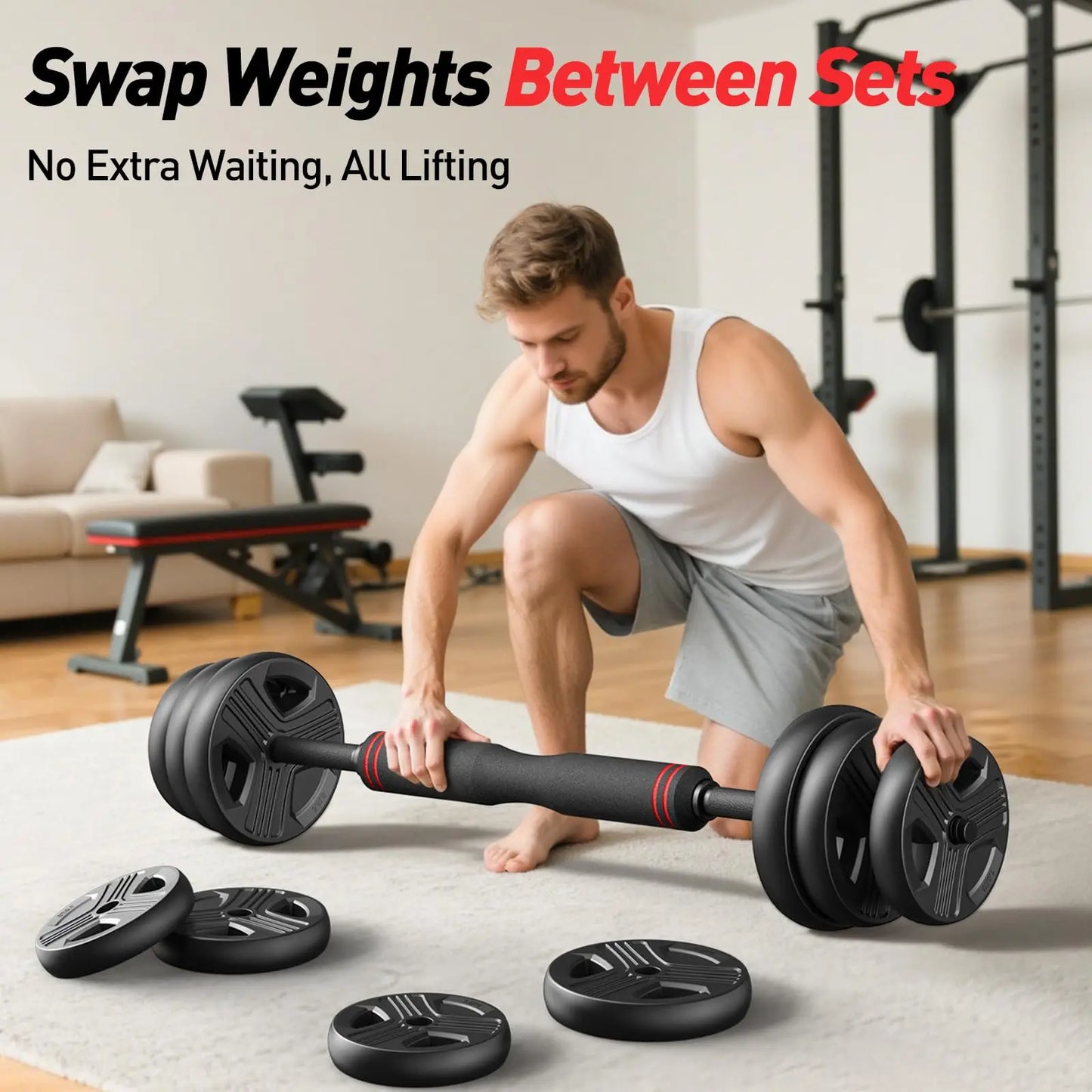 FED Fitness 5 In 1 Adjustable Dumbbell Set Barbell Kettlebell Push Up Stand