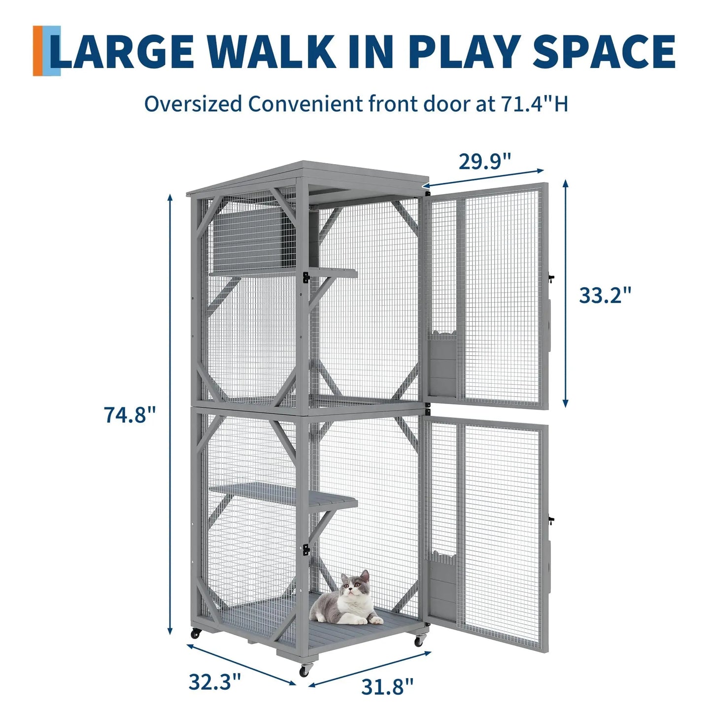 HiMISS Outdoor Cat Enclosure Catio With Lockable Wheels Weatherproof Multi Door Cat House For Multiple Cats