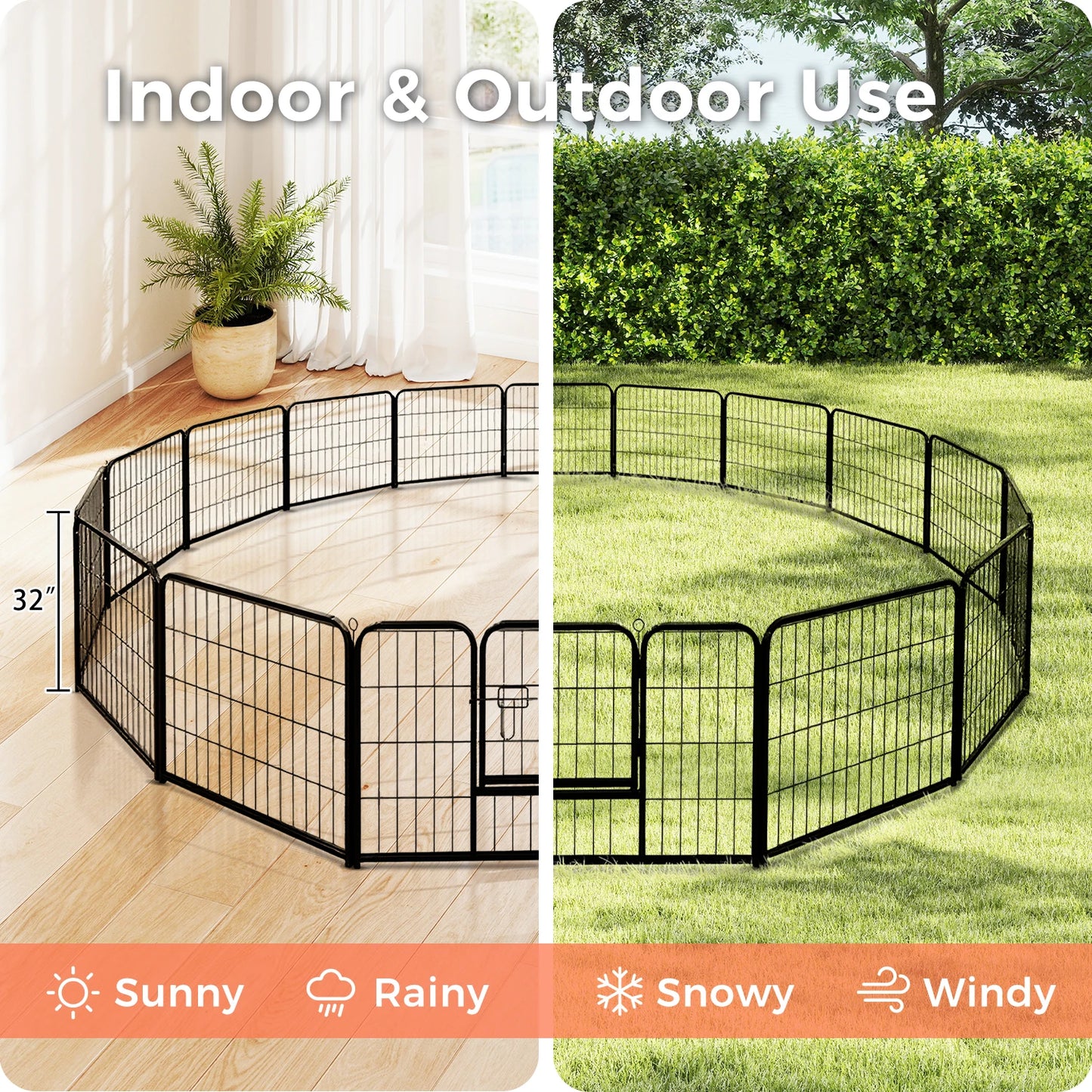 Dog Playpen With Door Foldable Metal Pet Fence For Indoor Outdoor Use Heavy Duty
