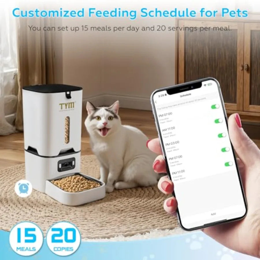 Automatic Cat Feeder With Camera And App Control For Multiple Pets, 5G WiFi, 7L Stainless Steel Bowl, Schedule Feeding