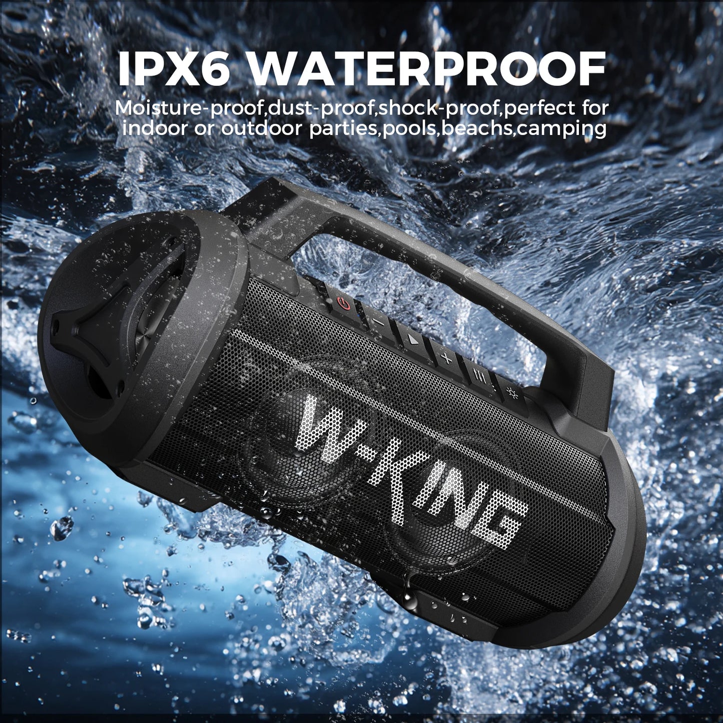 W-KING 70W RMS Bluetooth Portable Speaker IPX6 Waterproof With Subwoofer Bass Boost