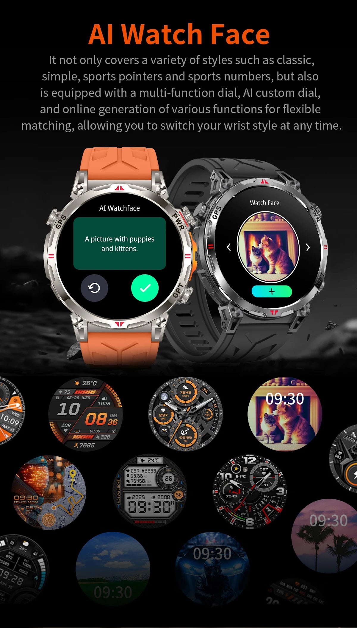 Outdoor GPS Smartwatch For Men With Compass, 10ATM Waterproof, Health Monitoring, Bluetooth Call