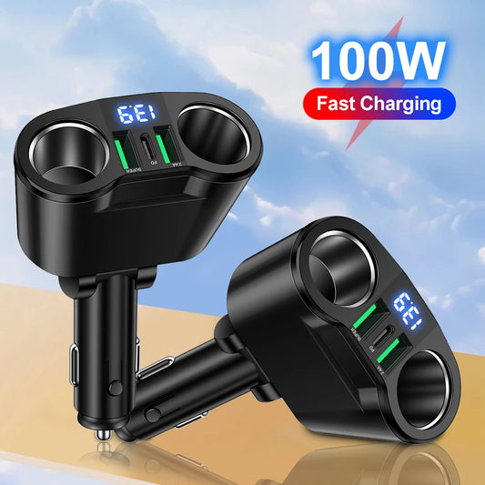 USB C Car Charger With Digital Display Dual USB Ports