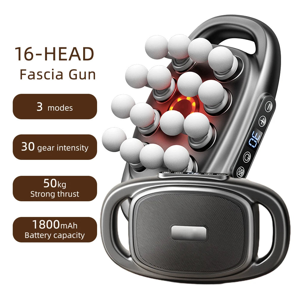 Foreverlily 16 Head Fascia Gun High Frequency Vibration Massage Gun For Back Neck Shoulders