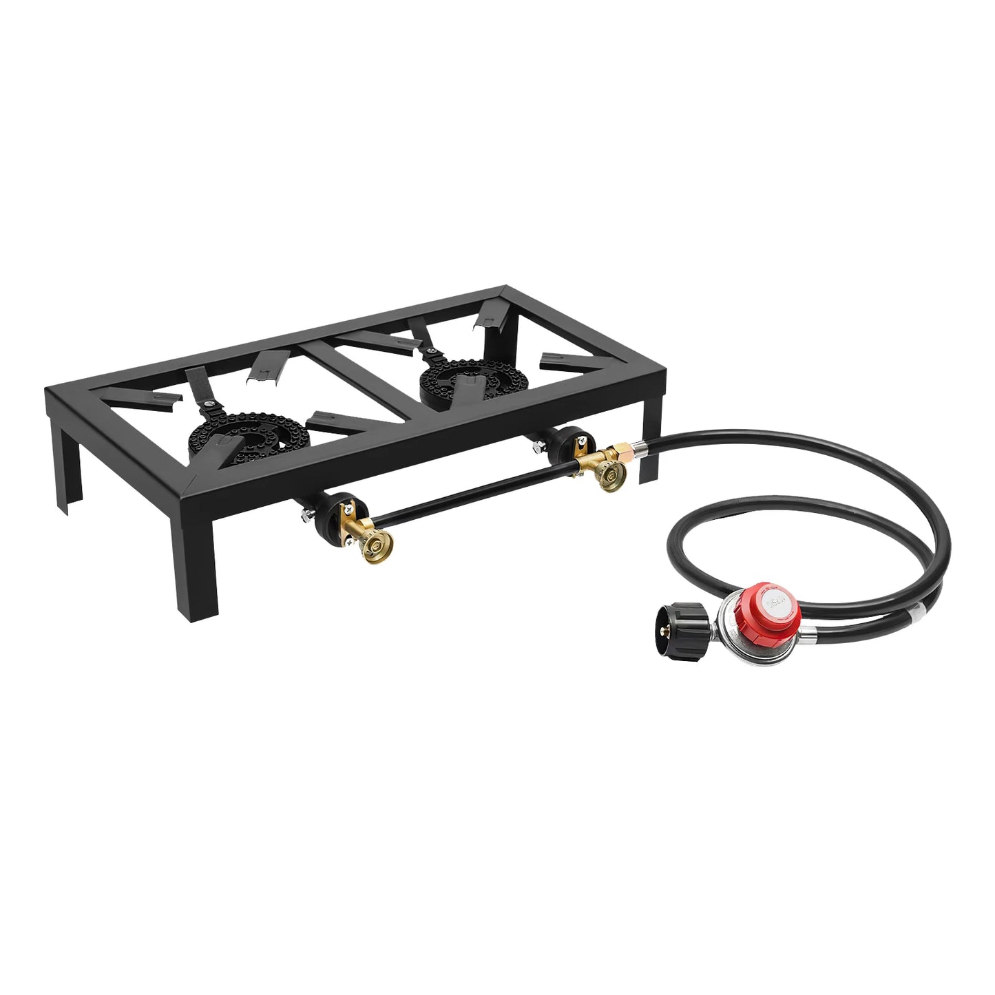 8000W Portable Double Burner Outdoor Gas Stove With Adjustable 0 To 10 PSI Regulator Hose
