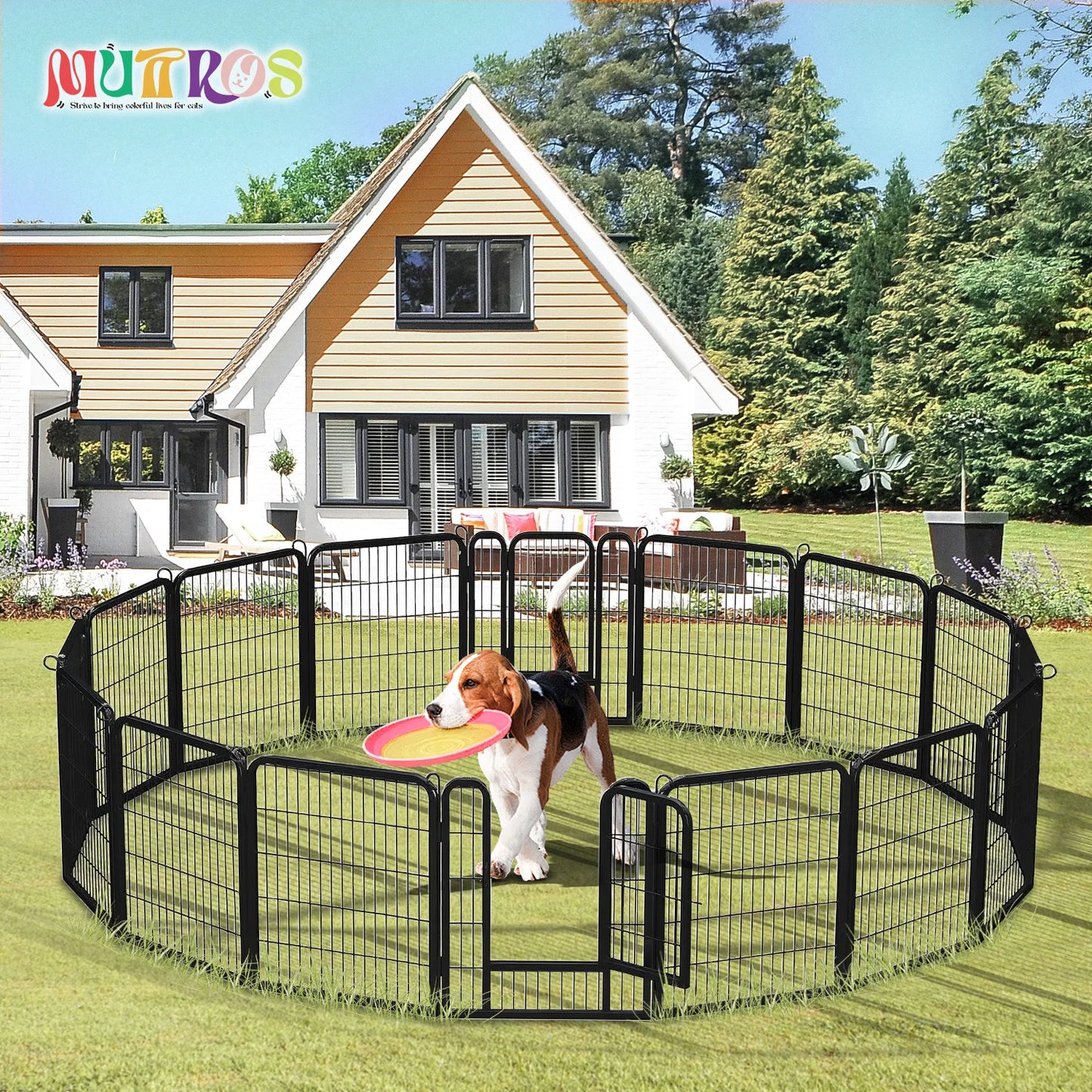 Dog Playpen With Door Foldable Metal Pet Fence For Indoor Outdoor Use Heavy Duty