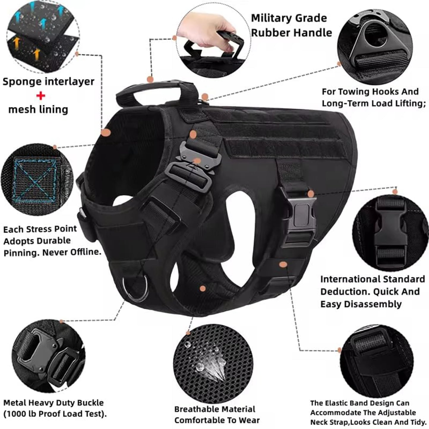PETRAVEL Tactical Dog Harness Vest for Medium to Large Dogs