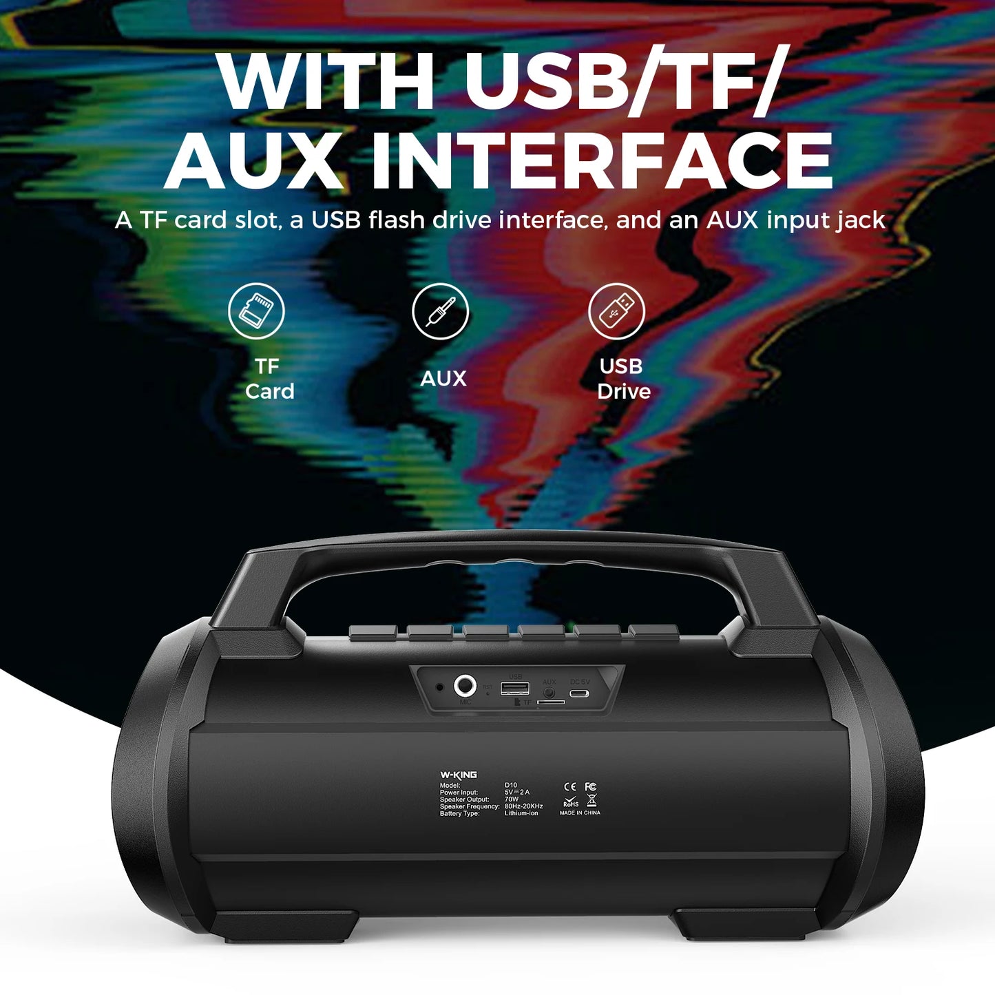 W-KING 70W RMS Bluetooth Portable Speaker IPX6 Waterproof With Subwoofer Bass Boost