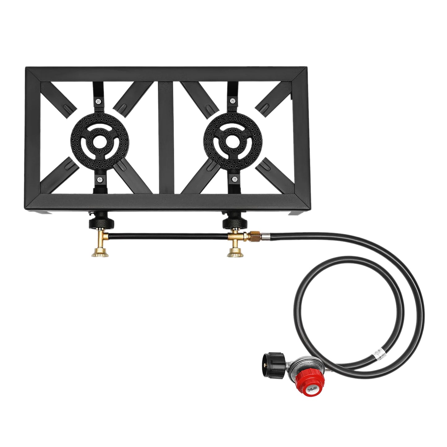 8000W Portable Double Burner Outdoor Gas Stove With Adjustable 0 To 10 PSI Regulator Hose