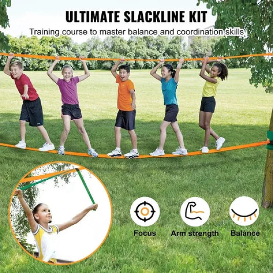 VEVOR Slackline Kit With Training Line For Backyard Fun Durable Dual Ratchet Webbing