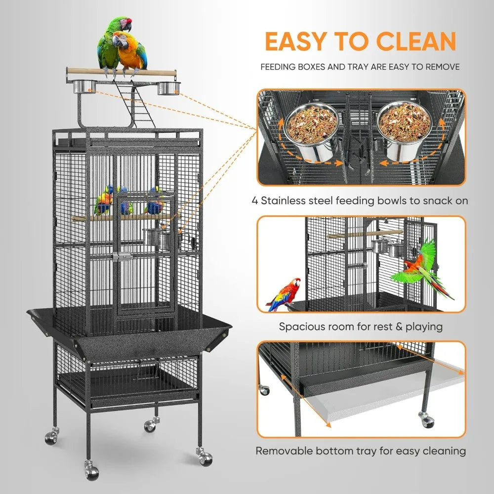 2In1 Bird Cage With Rolling Stand For Parrots And Pets