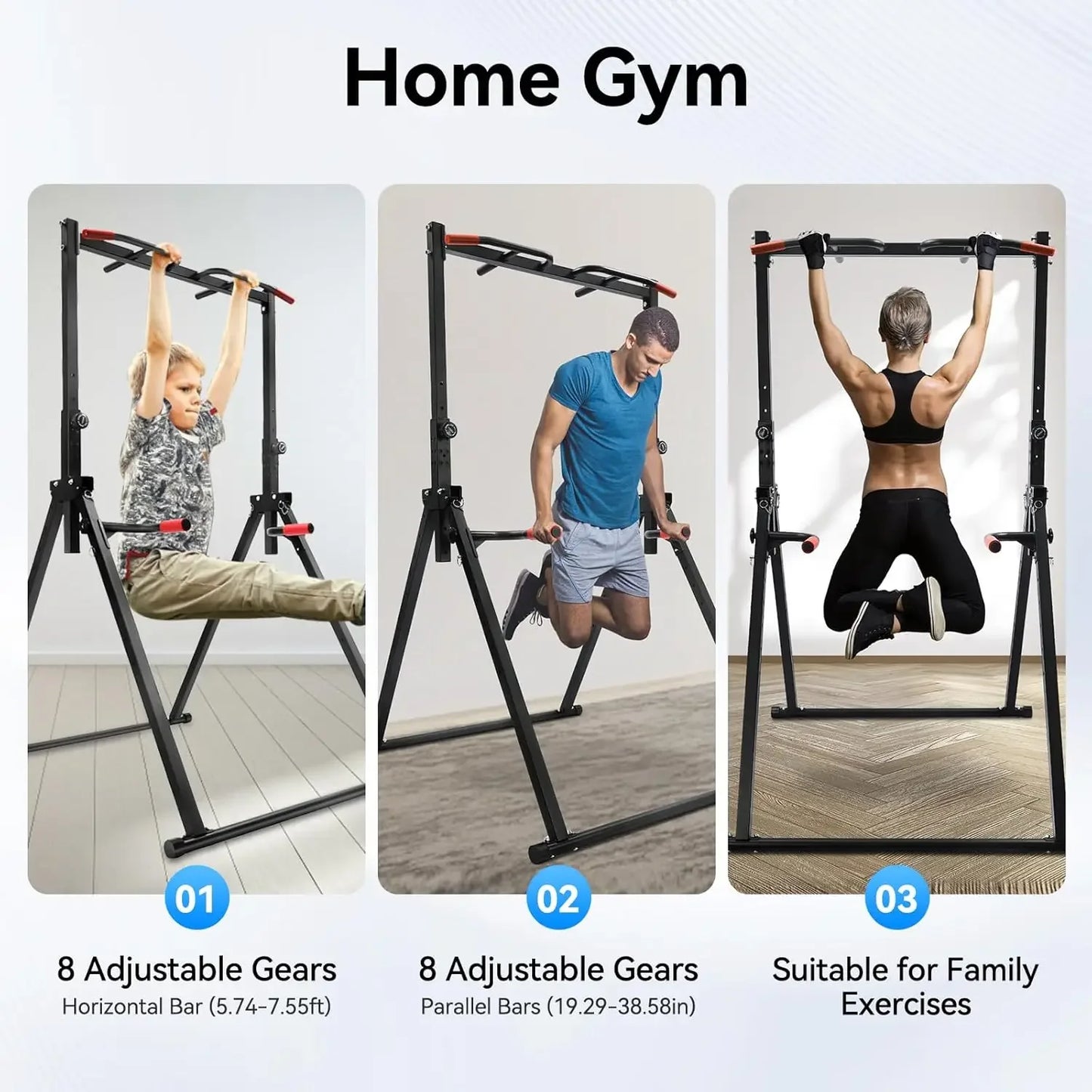 Foldable Power Tower Dip Station With Height Adjustable Pull Up