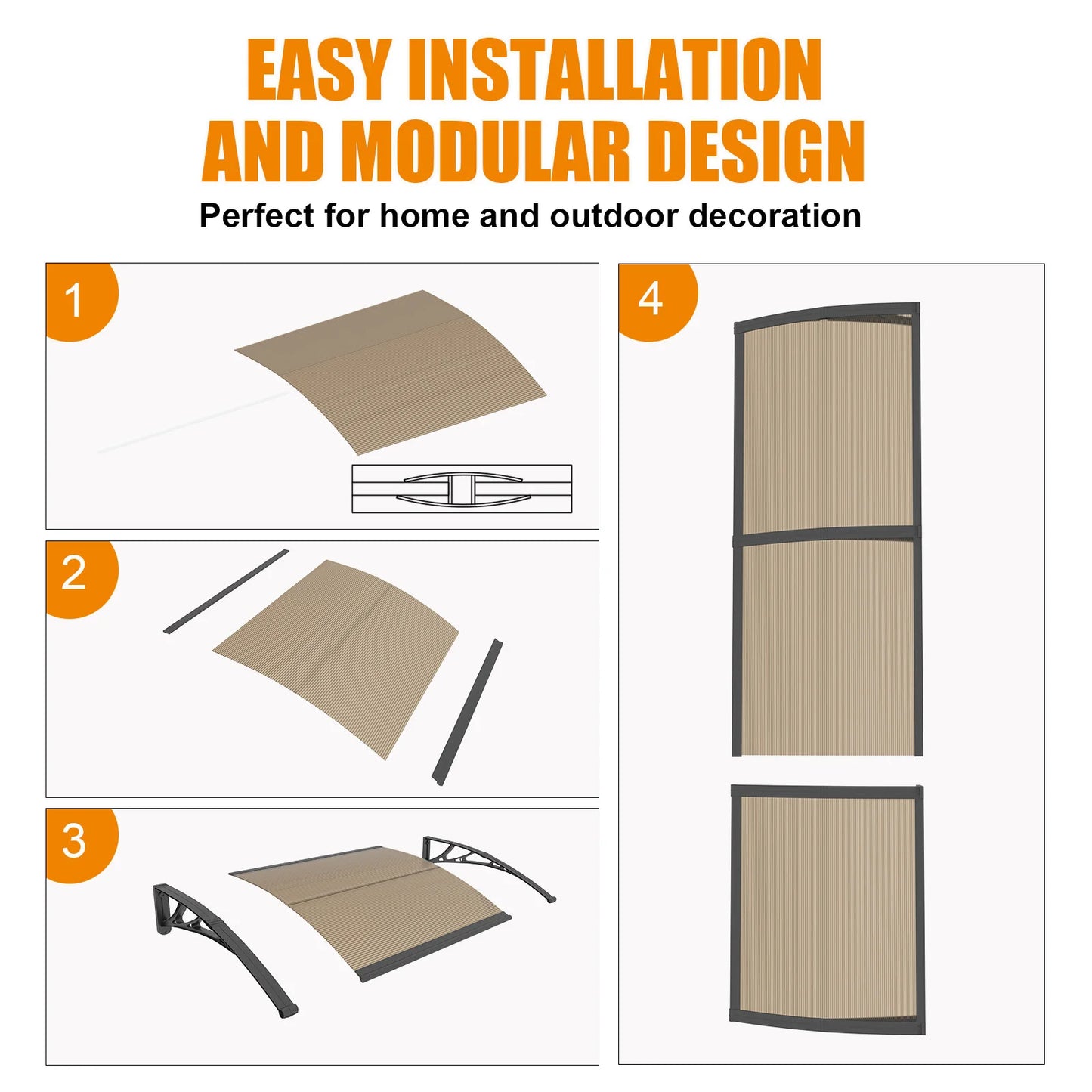 GUANSU-CN Panels Awning For Door Window Canopy PC Materials