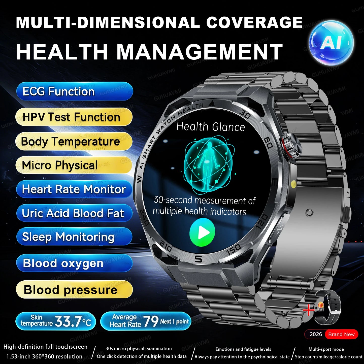 Smart Health Watch With ECG And PPG Body Fat Analysis Uric Acid BP Blood Oxygen Bluetooth Calling
