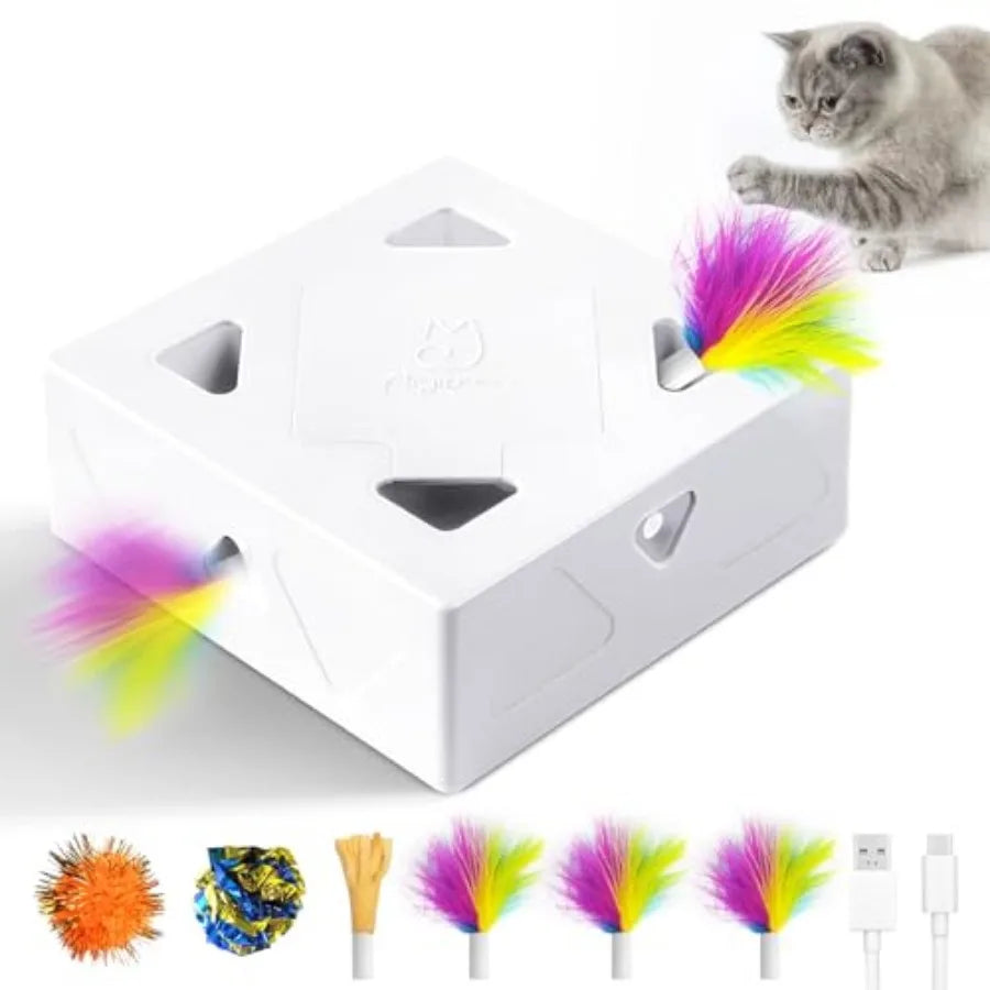 Interactive Cat Toy For Indoor Cats, Seven Hole Feather Pop