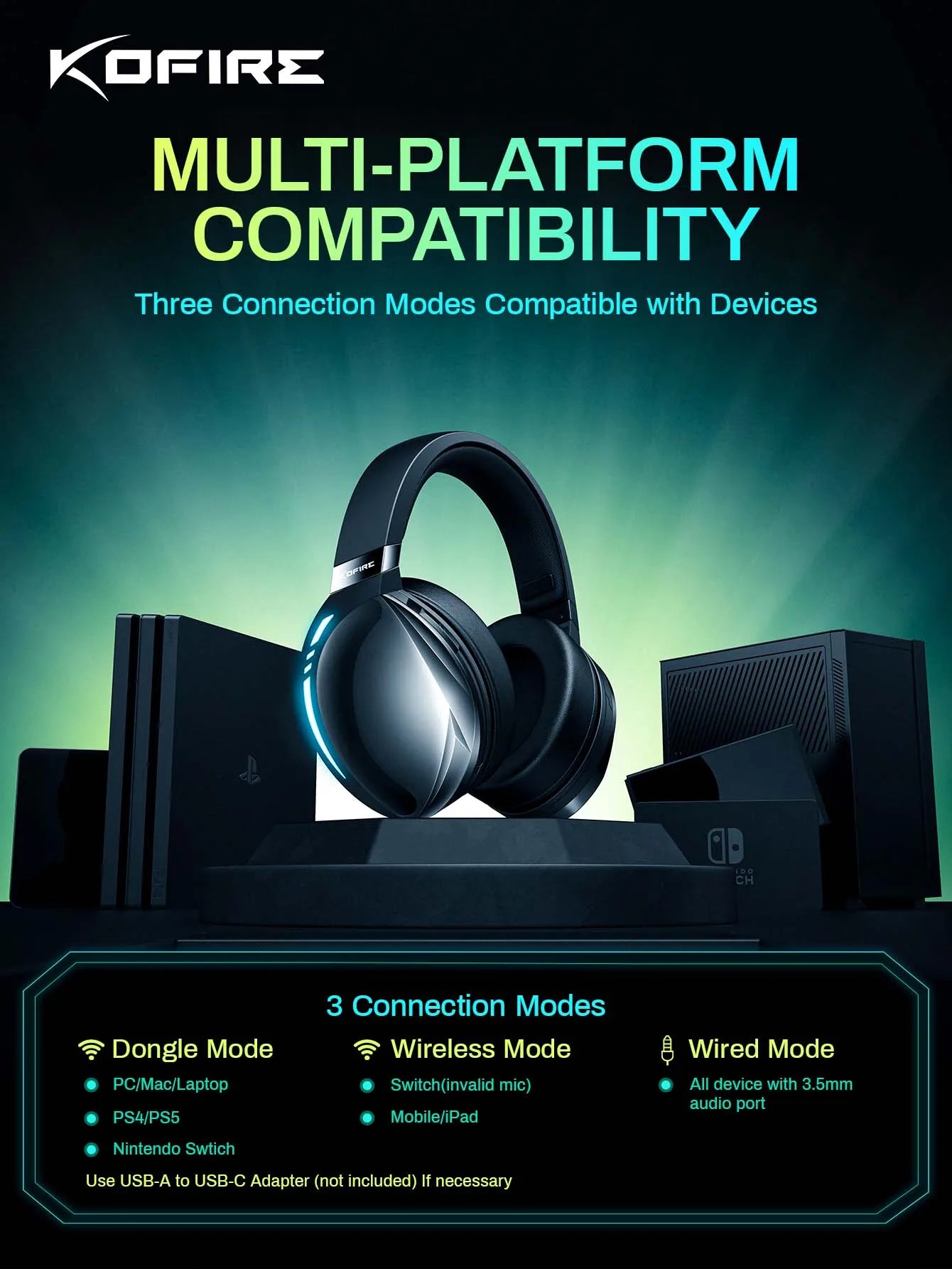 Kofire UG06 Gaming Headset Low Latency Wireless
