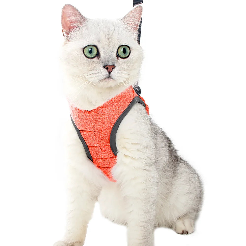 Adjustable Anti Escape Cat Harness Kitten Vest Breathable Lightweight Padded Quick Release Reflective Walking