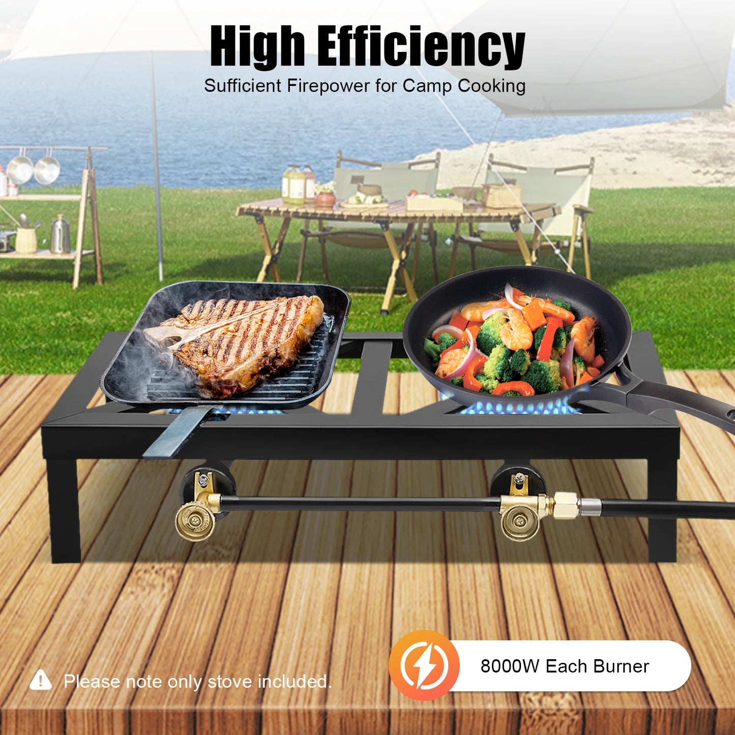 8000W Portable Double Burner Outdoor Gas Stove With Adjustable 0 To 10 PSI Regulator Hose