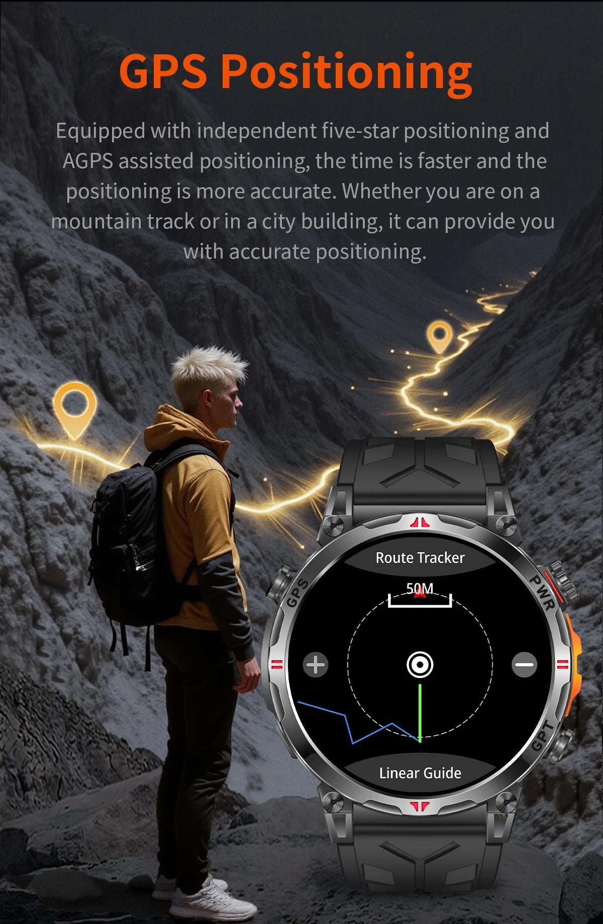 Outdoor GPS Smartwatch For Men With Compass, 10ATM Waterproof, Health Monitoring, Bluetooth Call
