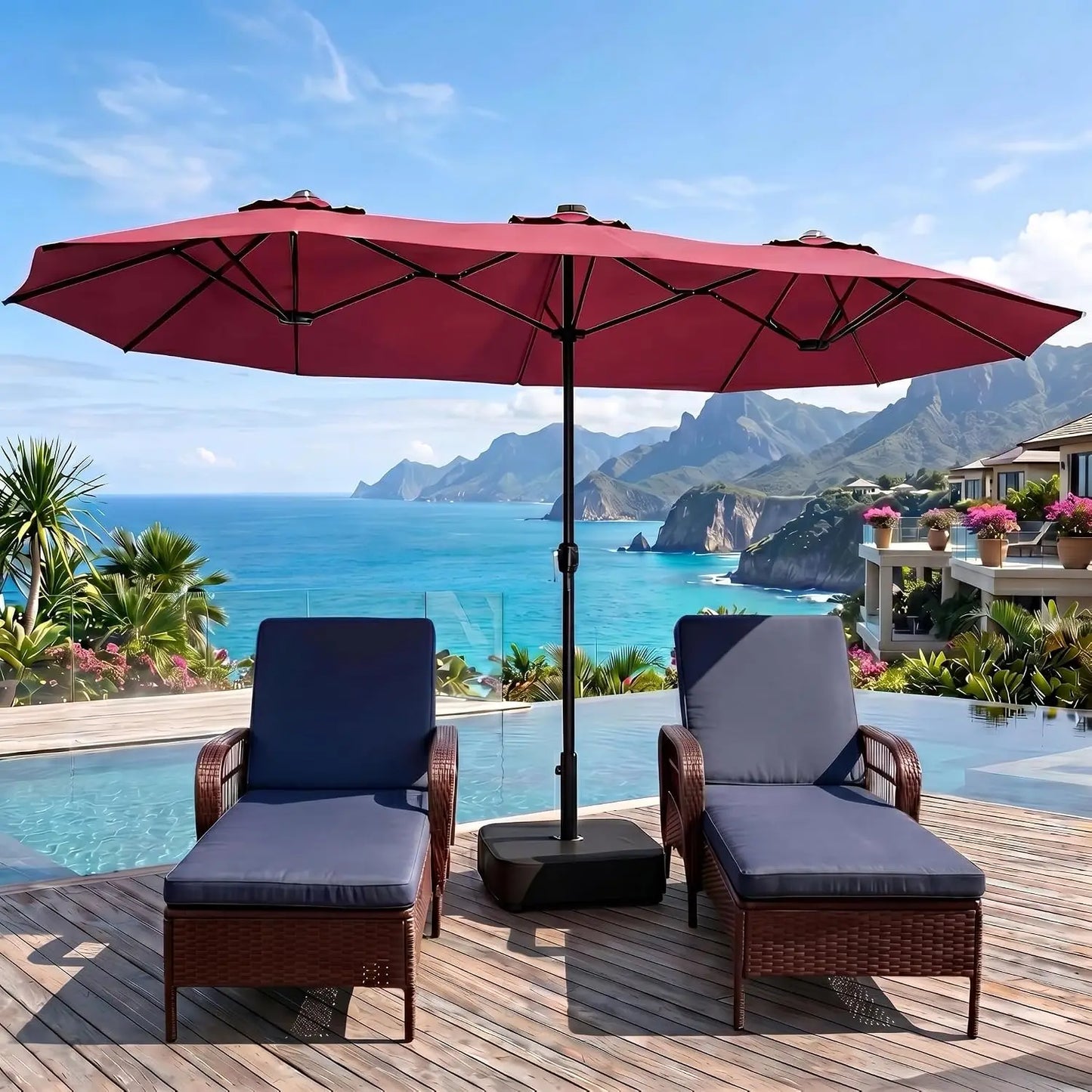 Rectangular Double-Sided Outdoor Market Umbrella With Base Included
