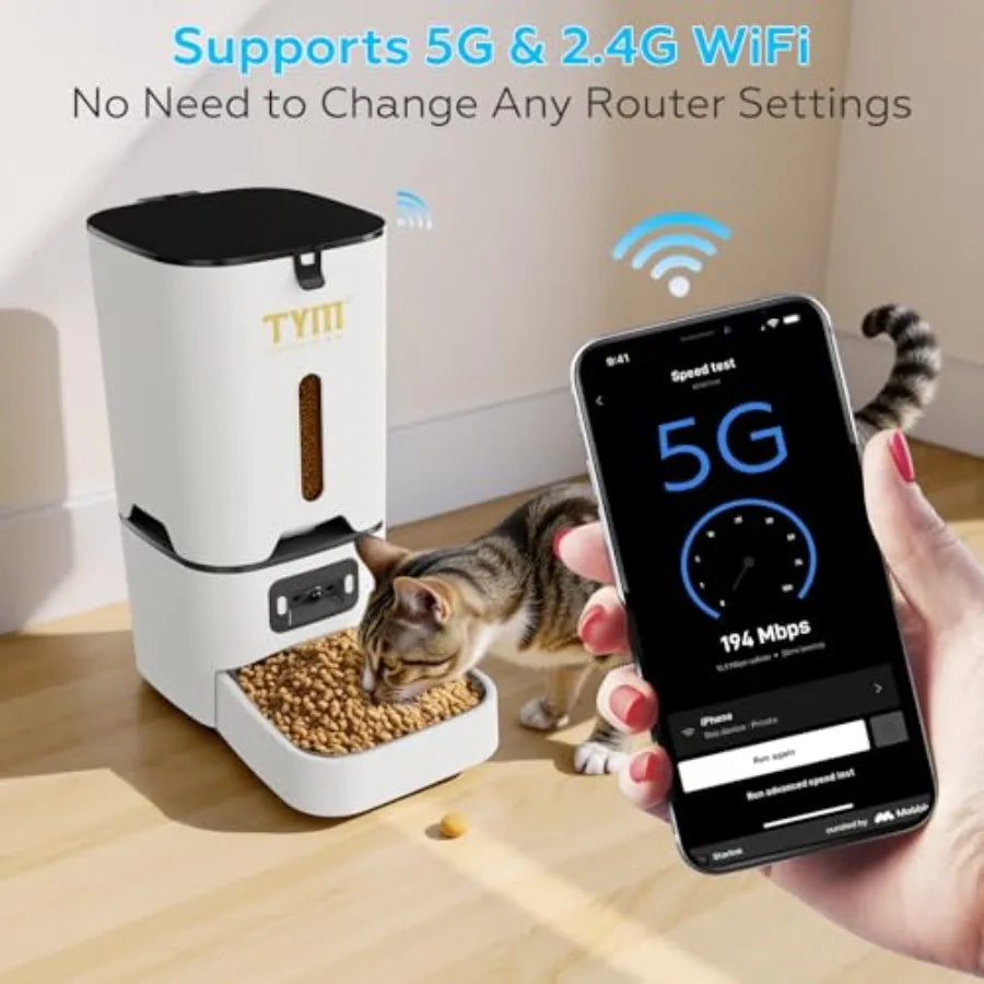 Automatic Cat Feeder With Camera And App Control For Multiple Pets, 5G WiFi, 7L Stainless Steel Bowl, Schedule Feeding