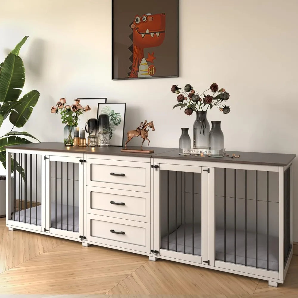 DAFIFY Style Wooden Dog Crate With 3 Drawers Double Doors