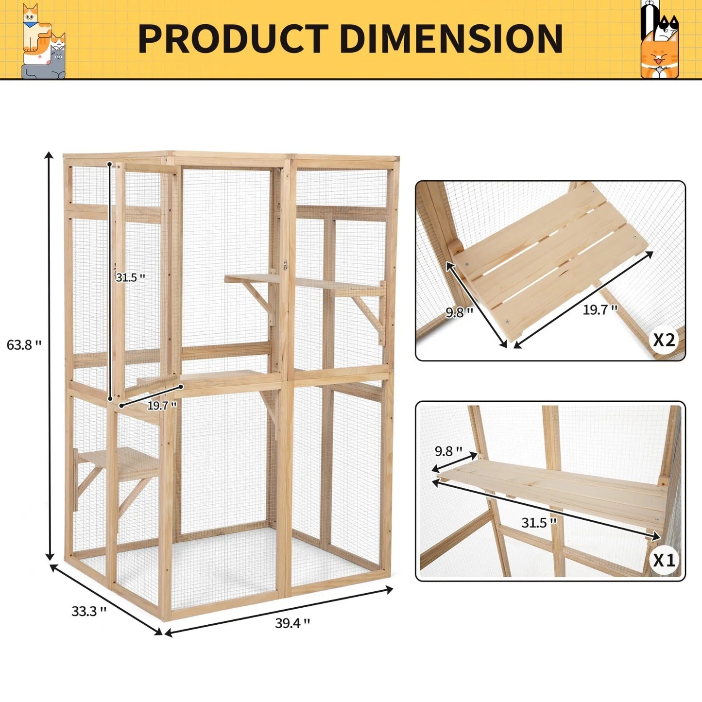 Outdoor Catio Cat Enclosure Wooden Cat House Window Access