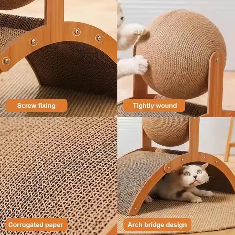 Natural Wooden 2 In 1 Cat Scratcher Ferris Wheel Toy