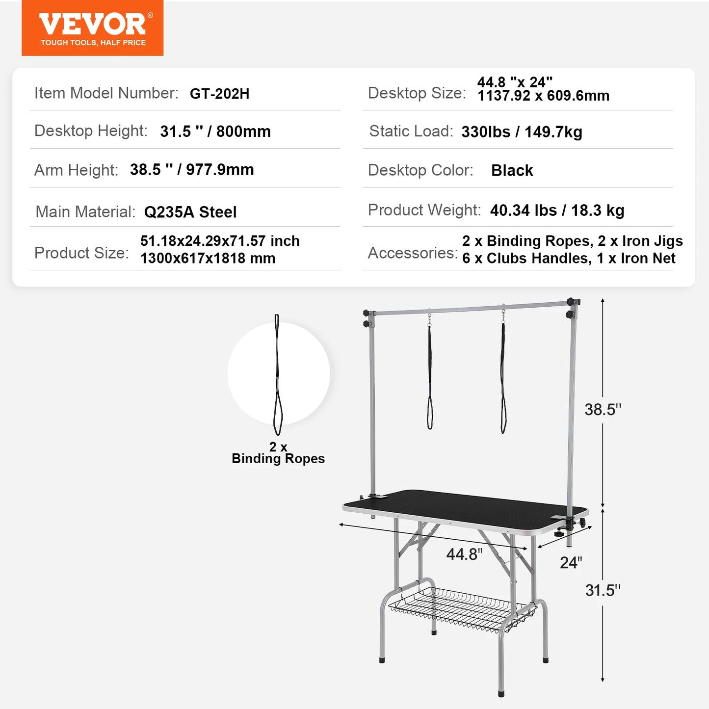 SucceBuy Pet Grooming Table With Two Arms Foldable Stand Loop