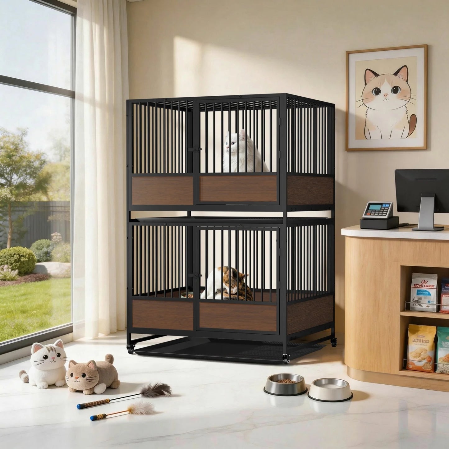 Metal Cat Cage Kennel With Removable Tray For Home Use