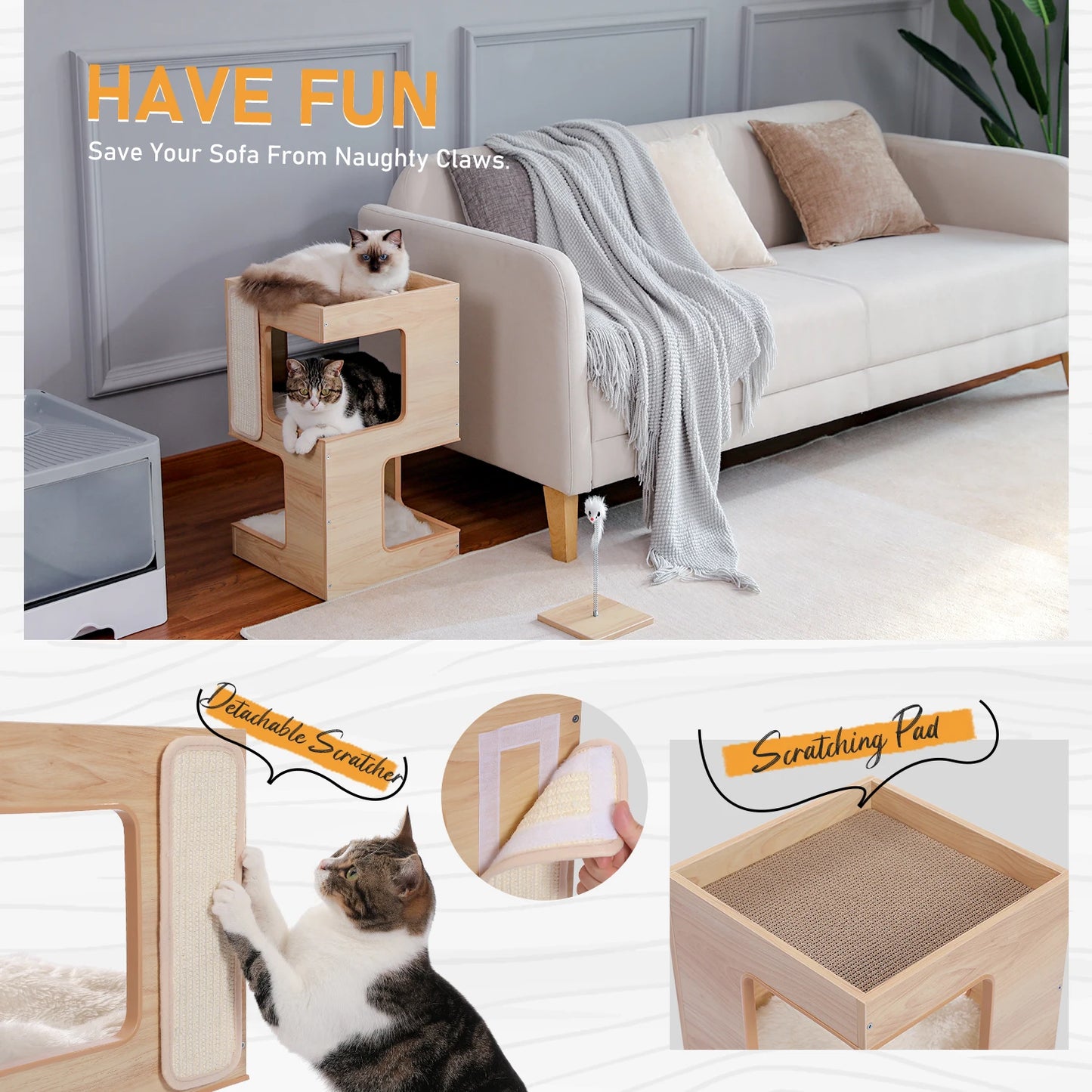 PAWZ Road Wood Cat Condo With Scratching Pad And Mats